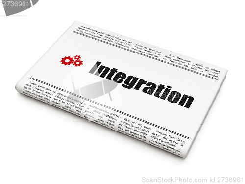 Image of Business news concept: newspaper with Integration and Gears
