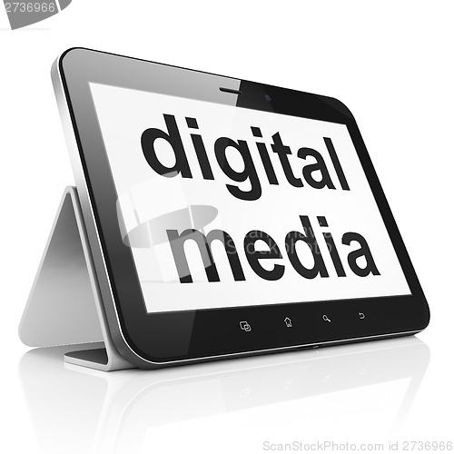 Image of Advertising concept: Digital Media on tablet pc computer