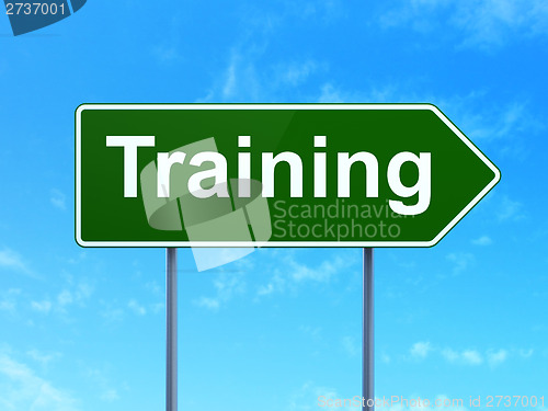 Image of Education concept: Training on road sign background
