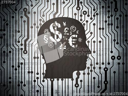 Image of Advertising concept: circuit board with Head Finance Symbol