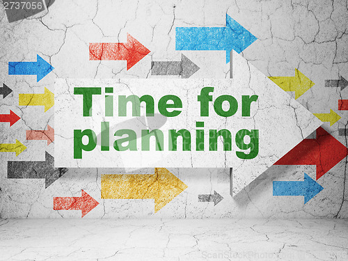 Image of Timeline concept: arrow whis Time for Planning on grunge wall