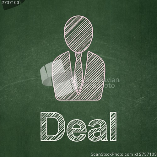 Image of Finance concept: Business Man and Deal on chalkboard background