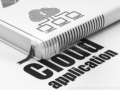Image of Cloud networking concept: book Cloud Network, Cloud Application on white background