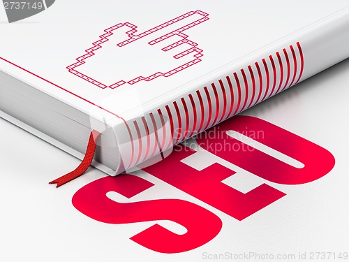 Image of Web development concept: book Mouse Cursor, SEO on white background