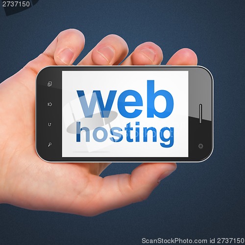 Image of SEO web development concept: Web Hosting on smartphone