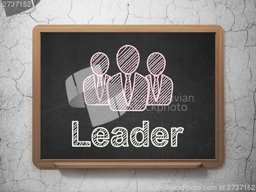 Image of Business concept: Business People and Leader on chalkboard background