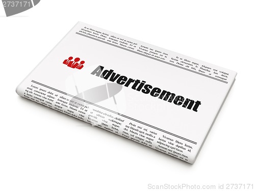 Image of Advertising concept: newspaper with Advertisement and Business People