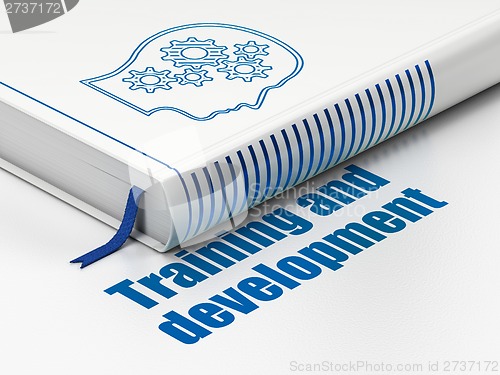 Image of Education concept: book Head With Gears, Training and Development on white background