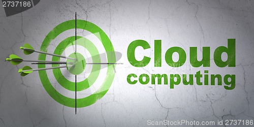 Image of Cloud networking concept: target and Cloud Computing on wall background