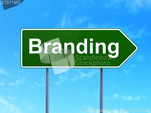 Image of Marketing concept: Branding on road sign background