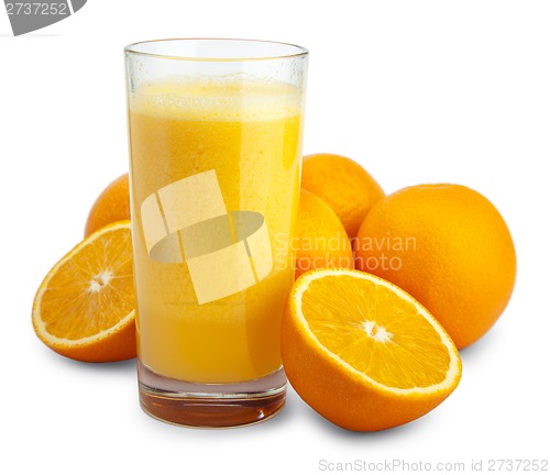 Image of Orange juice and slices isolated