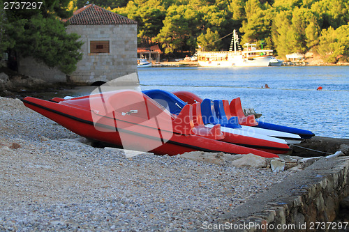 Image of Red pedalo in Croatia Vis Island