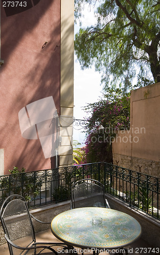 Image of villa hotel deck patio over sea taormina sicily