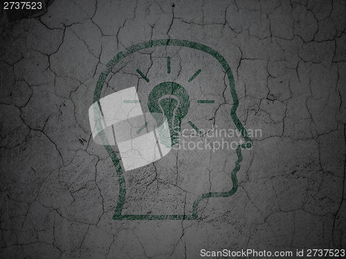 Image of Information concept: Head With Lightbulb on grunge wall
