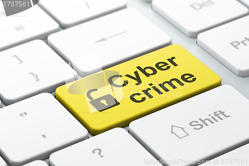 Image of Protection concept: Opened Padlock and Cyber Crime on keyboard