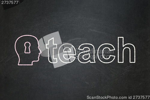 Image of Education concept: Head With Keyhole and Teach on chalkboard
