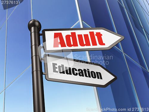 Image of Education concept: sign Adult Education on Building background