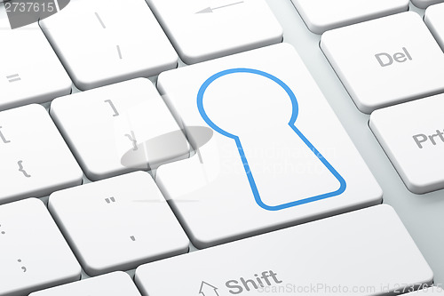 Image of Safety concept: Keyhole on computer keyboard background