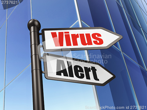 Image of Safety concept: sign Virus Alert on Building background