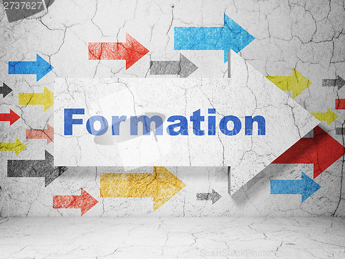 Image of Education concept: arrow whis Formation on grunge wall