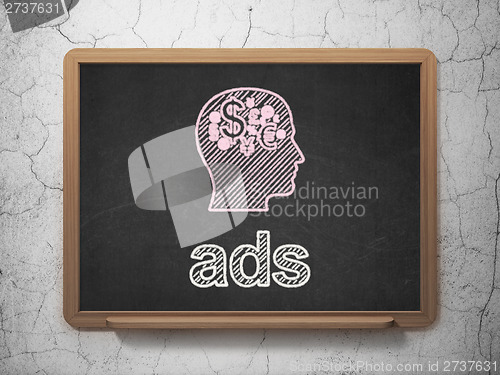 Image of Marketing concept: Head With Finance Symbol and Ads