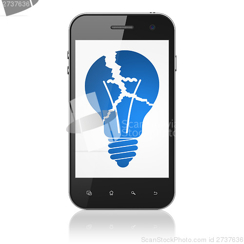 Image of Finance concept: Light Bulb on smartphone