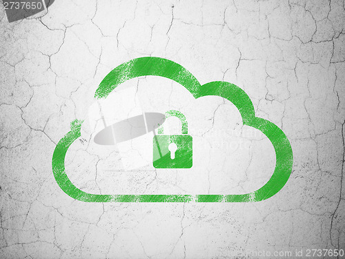 Image of Cloud networking concept: Cloud With Padlock on wall background
