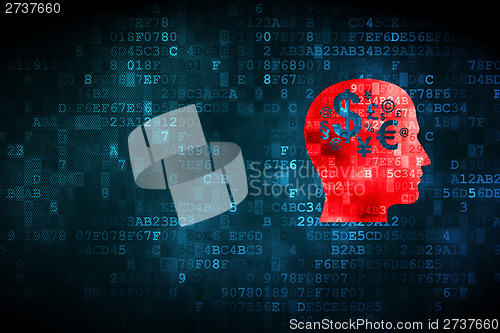 Image of Head With Finance Symbol on digital background
