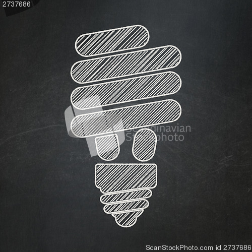 Image of Finance concept: Energy Saving Lamp on chalkboard background