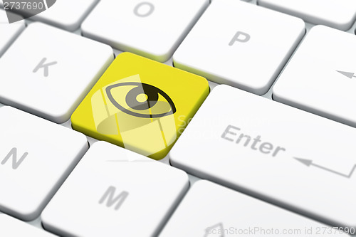 Image of Safety concept: Eye on computer keyboard background