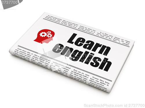 Image of Education news concept: newspaper with Learn English and Head