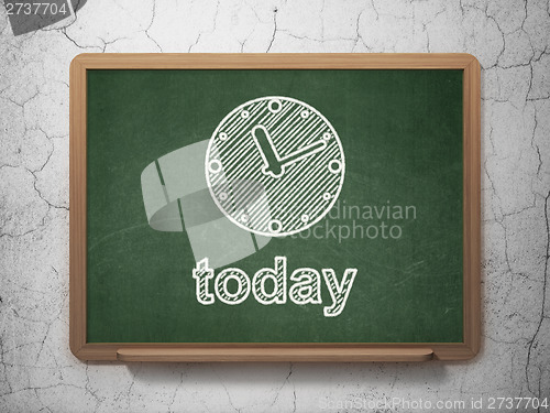 Image of Time concept: Clock and Today on chalkboard background