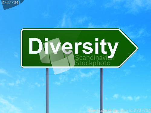 Image of Business concept: Diversity on road sign background