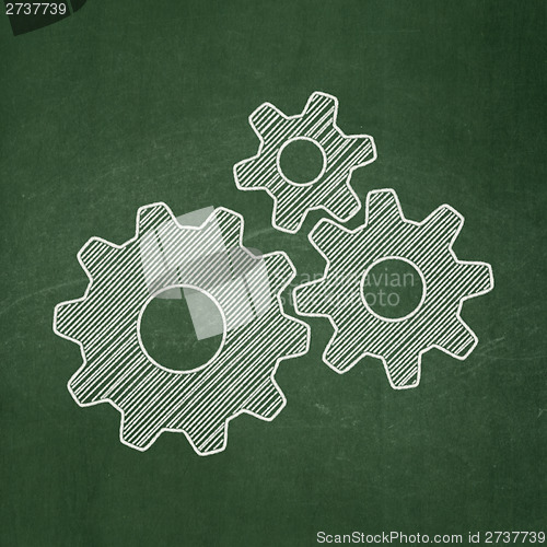 Image of Finance concept: Gears on chalkboard background