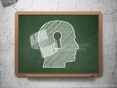 Image of Advertising concept: Head With Keyhole on chalkboard background
