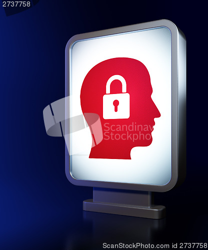 Image of Data concept: Head With Padlock on billboard background