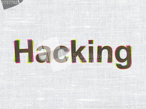 Image of Protection concept: Hacking on fabric texture background