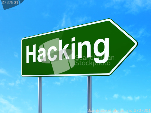 Image of Security concept: Hacking on road sign background