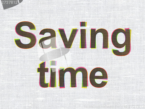 Image of Timeline concept: Saving Time on fabric texture background