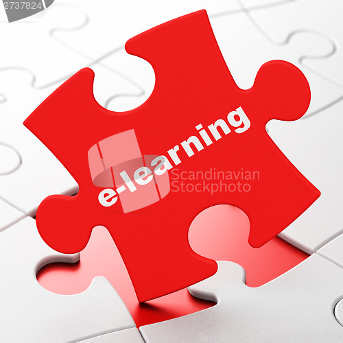 Image of Education concept: E-learning on puzzle background