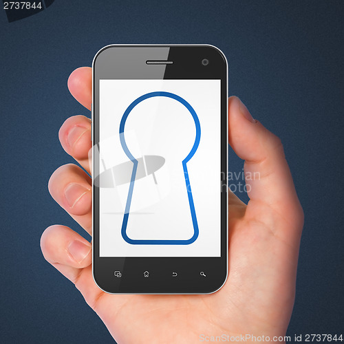 Image of Information concept: Keyhole on smartphone