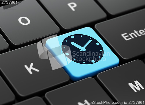Image of Time concept: Clock on computer keyboard background
