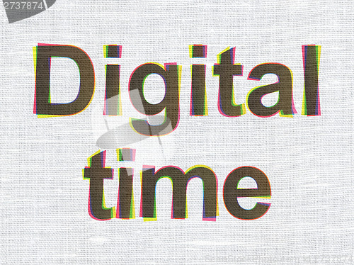 Image of Digital Time on fabric texture background