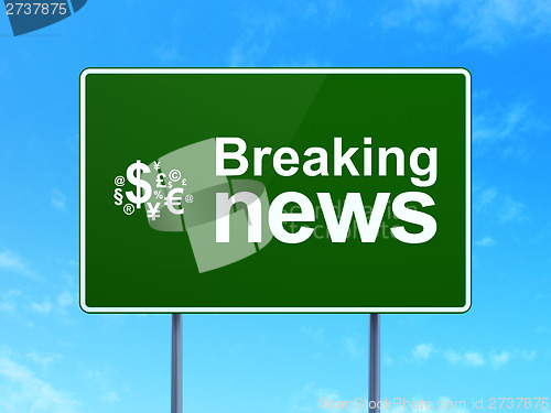 Image of Breaking News and Finance Symbol on road sign