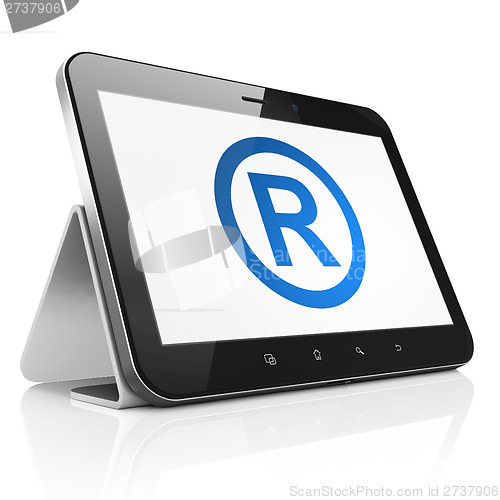 Image of Law concept: Registered on tablet pc computer