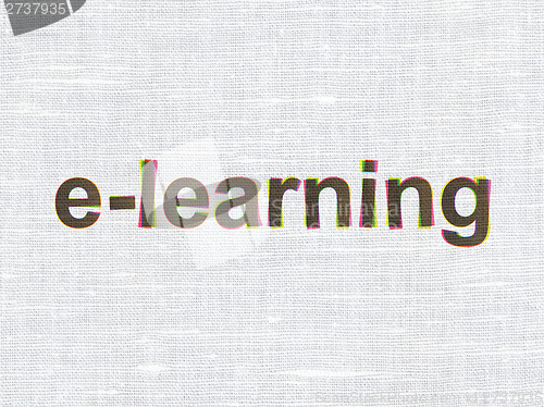 Image of Education concept: E-learning on fabric texture background
