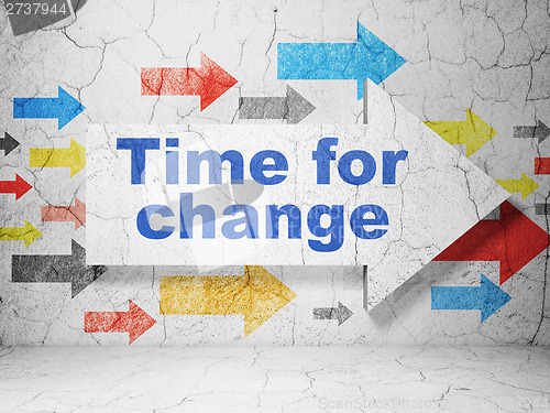 Image of Timeline concept: arrow whis Time for Change on grunge wall