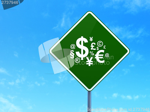 Image of Marketing concept: Finance Symbol on road sign background