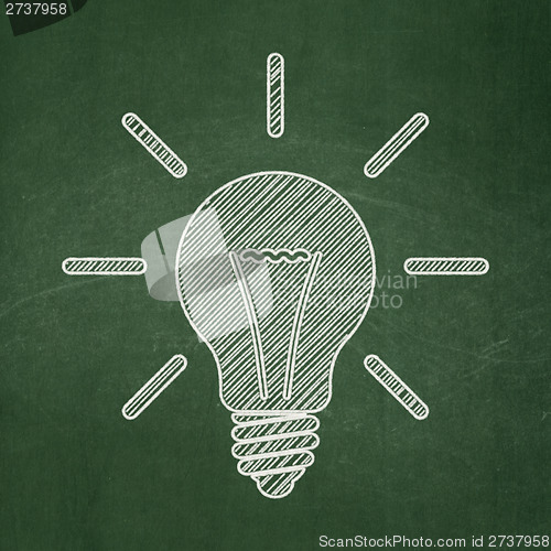 Image of Finance concept: Light Bulb on chalkboard background