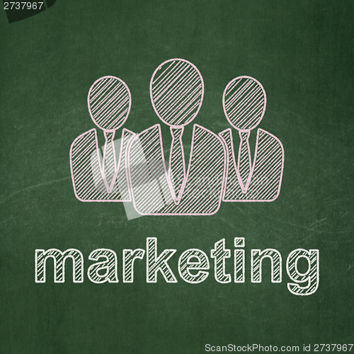 Image of Business People and Marketing on chalkboard